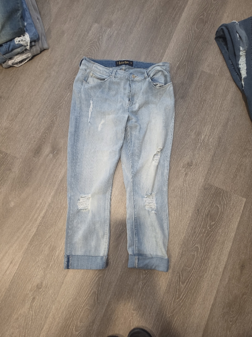 Indigo Rein Light Blue Distressed Boyfriend Jeans